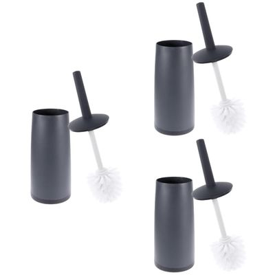 DEPILA Sturdy Thicken Organization Storage Home Oft Handle Toilet Bowl Long Brush Silicone Black Bristle Cleaning Bathroom Cleaner Hotel Plastic Holder for and Brushes (Color : Blackx3pcs, Size : 10