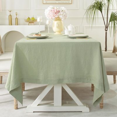Linen World Linen Tablecloth,100% French Linen Sage Tablecloth 90" x 60" Inch,Washable Rectangular Tablecloth for Dining,Outdoor,Weddings and Restaurants,Decorative Thanksgiving Christmas