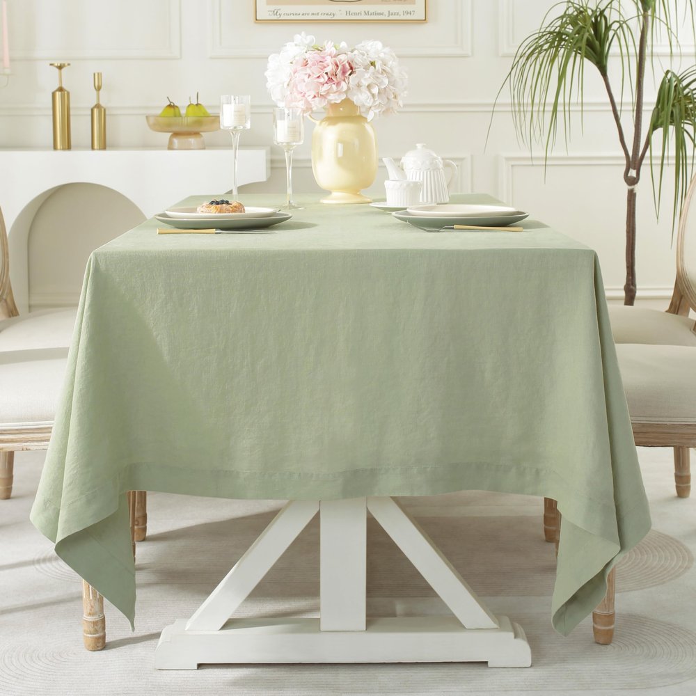 Linen World Linen Tablecloth,100% French Linen Sage Tablecloth 90" x 60" Inch,Washable Rectangular Tablecloth for Dining,Outdoor,Weddings and Restaurants,Decorative Thanksgiving Christmas
