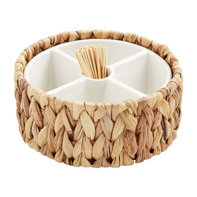 Mud Pie Hyacinth Toothpick Divided Bwl; 3 1/4" X 7 1/4" Dia Brown