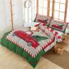 3 Pieces Cali King Bedding Duvet Covers Set Christmas Truck Xmas Tree Soft Quilt Cover and Pillow Shams,Lightweight Comforter Cover Sets for Bedroom Decor Red Striped Burlap Texture Star on Green view 1