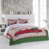 3 Pieces Cali King Bedding Duvet Covers Set Christmas Truck Xmas Tree Soft Quilt Cover and Pillow Shams,Lightweight Comforter Cover Sets for Bedroom Decor Red Striped Burlap Texture Star on Green view 2