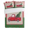 3 Pieces Cali King Bedding Duvet Covers Set Christmas Truck Xmas Tree Soft Quilt Cover and Pillow Shams,Lightweight Comforter Cover Sets for Bedroom Decor Red Striped Burlap Texture Star on Green view 3