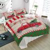 3 Pieces Cali King Bedding Duvet Covers Set Christmas Truck Xmas Tree Soft Quilt Cover and Pillow Shams,Lightweight Comforter Cover Sets for Bedroom Decor Red Striped Burlap Texture Star on Green view 4