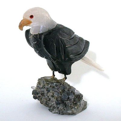 Peruvian Carved Black Onyx Snow Quartz Eagle & Pyrite Quartz Pyrite Base EB31