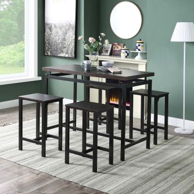 5 Piece Counter Height Dining Room Table Set with Industrial Kitchen Table and 4 Chairs, Breakfas Bar Table Set for Kitchen Dining Small Living Room (Espresso + Pine)(Espresso)