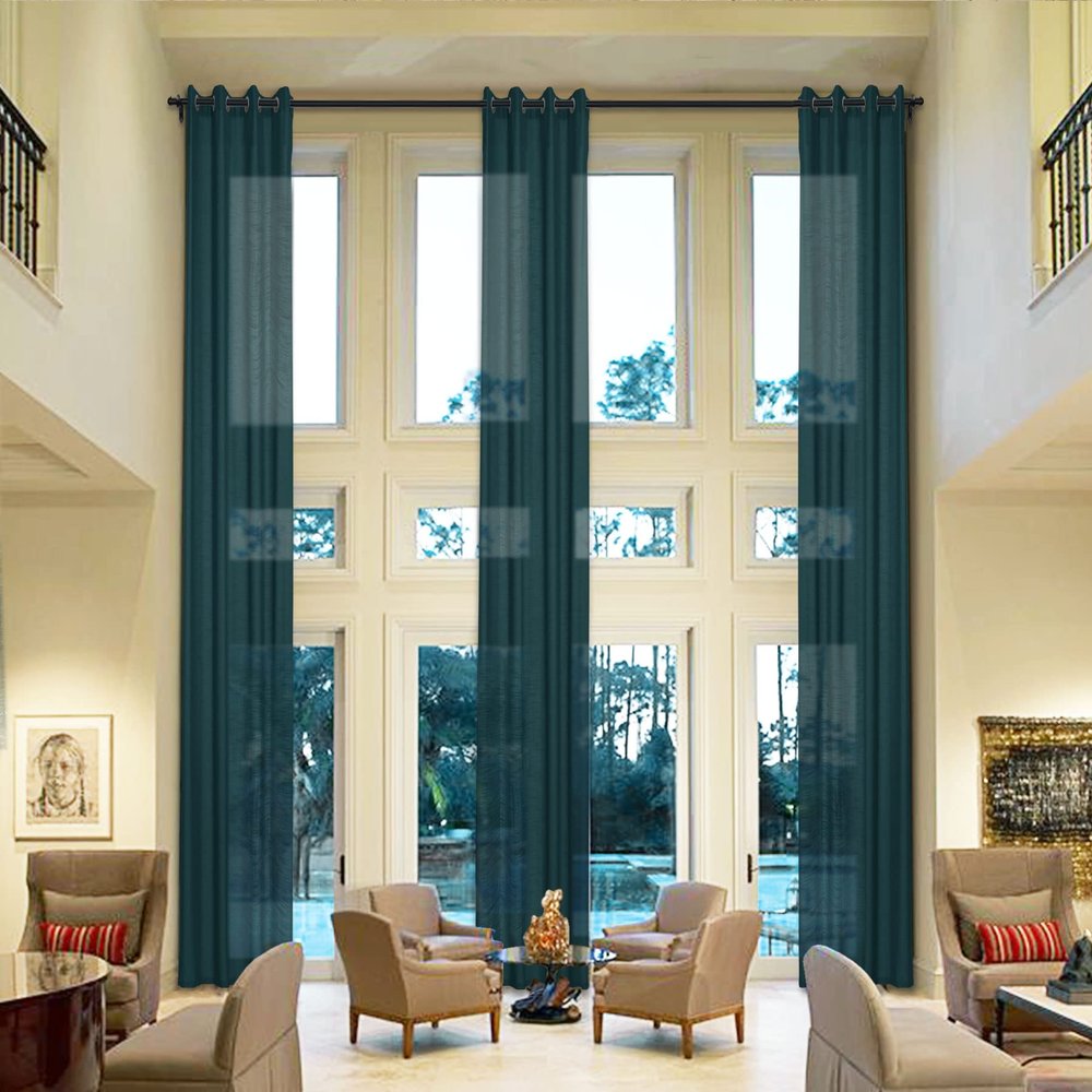 Fcosie Extra Long Curtains 10-24 ft Length, Linen Drapes for High Ceilings, Tall Curtains for High Living Room, Loft Drapes with Grommets Light Filtering Window Treatments (Teal Green, 50"W x 168"L)