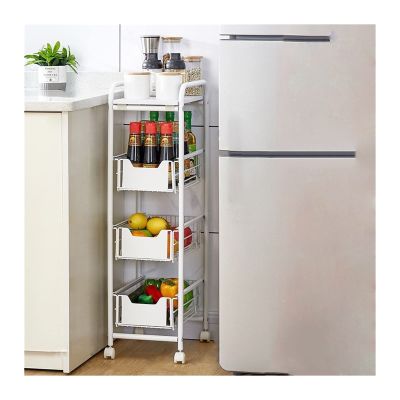 Stackable Fruit Vegetable Storage Cart Kitchen Seasoning Storage Trolley Wrought Iron Slot Rack with Wheels Floor-standing Fruit and Vegetable Basket Tableware Rack Fruit Basket for Kitchen ( Color :