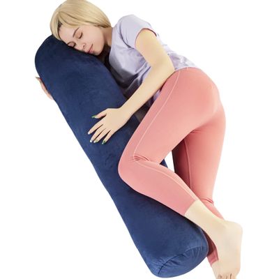 1 MIDDLE ONE Body Pillow for Adults, Bolster Pillow with Removable Velvet Cover, Long Round Cervical Roll Pillow, 47" x 7.87", Blue