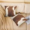 Feelyou Set of 2 Cowhide Throw Pillow Covers, Cow Fur Western Rustic Wildlife Animal Skin Cushion Case for Home Living Room Decor, Reversible White Brown Decorative Throw Cushion Case, 18x18 Inches view 2