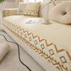 XSlive Farmhouse Embroidery Couch Sofa Cover Geometric Pattern Cotton Quilted Sectional Couch Cover Anti-Slip Soft Furniture Protector Sofa Slipcover for Living Room (Beige Yellow,36"x70") view 1