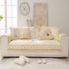 XSlive Farmhouse Embroidery Couch Sofa Cover Geometric Pattern Cotton Quilted Sectional Couch Cover Anti-Slip Soft Furniture Protector Sofa Slipcover for Living Room (Beige Yellow,36"x70") view 2