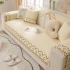 XSlive Farmhouse Embroidery Couch Sofa Cover Geometric Pattern Cotton Quilted Sectional Couch Cover Anti-Slip Soft Furniture Protector Sofa Slipcover for Living Room (Beige Yellow,36"x70") view 4