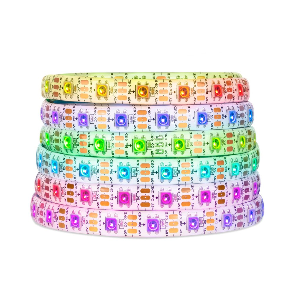 SEZO WS2812B LED Strip Light 16.4FT 60Pixel/M 300LEDs DC5V Individual Addressable LED Strip SMD5050 RGB Dream Color Programmable LED Light Strip Flexible IP65 Waterproof White PCB