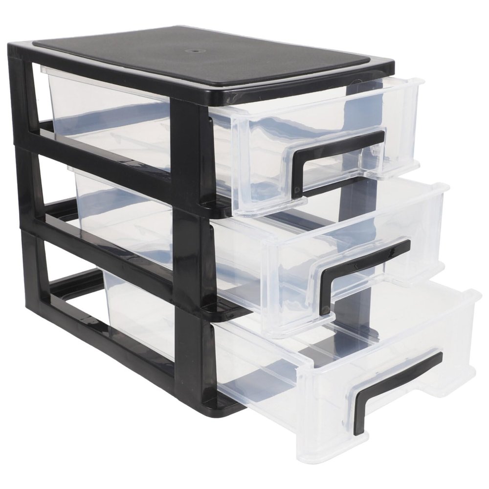 DOITOOL Three- Layer Storage Drawers - Portable Plastic Drawers Organizer - Transparent Kitchen Pantry Storage Cabinet Multifunction Plastic Drawers for Home Office BedroomBlack