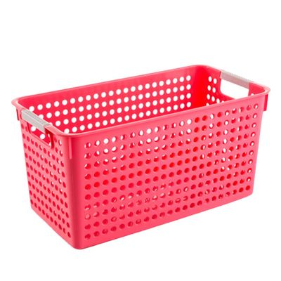 Zerodeko Plastic Square Storage Basket Red Sundries Organizer for Home Office Desktop Storage Container Made of Material Handles for Easy Carrying and Moving