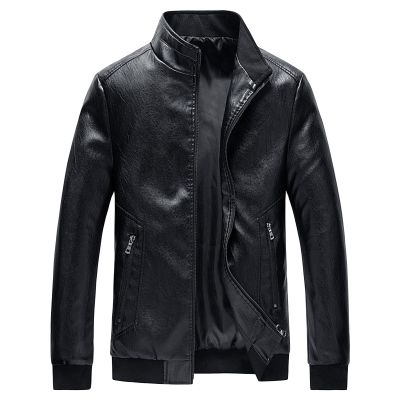 Maiyifu-GJ Men's Stand Collar Leather Bomber Jacket Lightweight Faux Leather Motorcycle Jackets Slim Fit Zip Up Biker Coat (Black,6X-Large)