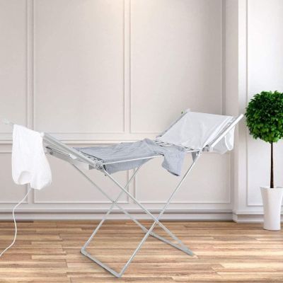 Heated Clothes Airer, Folding Laundry Drying for Easy Storage Towel Shirts Bed Sheets Dry, with 20 Bars Winged Windproof Indoor Horse Rack, Heated Drying Rack