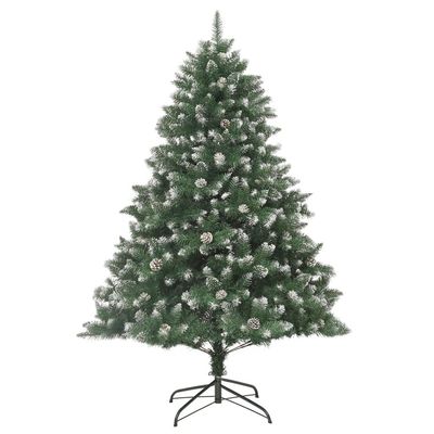 vidaXL Artificial PVC Christmas Tree with Stand - 82.7", Green and White Snow-Flocked Look, Easy Assembly with Hinged Construction, Durable and Sturdy, Comes with 38 Cones and 874 Pointed Tips