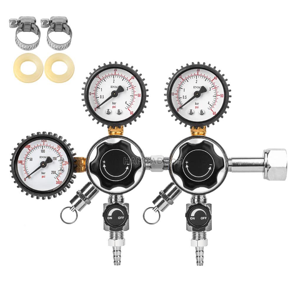 TMCRAFT Keg CO2 Regulator, Triple Gauge CGA-320 Pressure Regulator with 0-60 PSI Working Pressure & 0-3000 PSI Tank Pressure, Kegerator Regulator with Safety Pressure Relief Valve