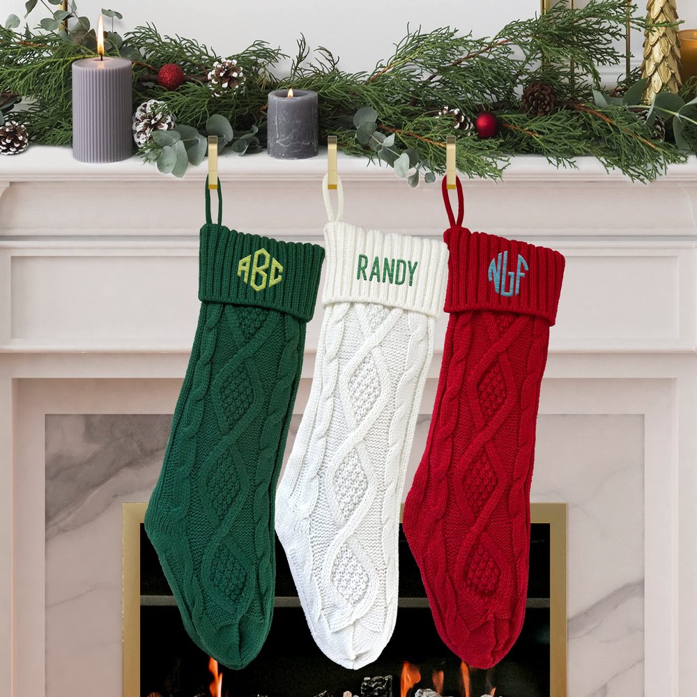 NACRE APPAREL Personalized Christmas Knitted Stocking Custom Christmas Stocking with Name Custom Name Stocking Xmas Stockings