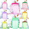 Patelai 8 Pcs Cute Water Bottles with Straw Kawaii Watermelon Ice Cream Cups Leak Proof Drinking Bottles with Adjustable Shoulder Strap for Sports Travel Camping(Classic Style) view 1