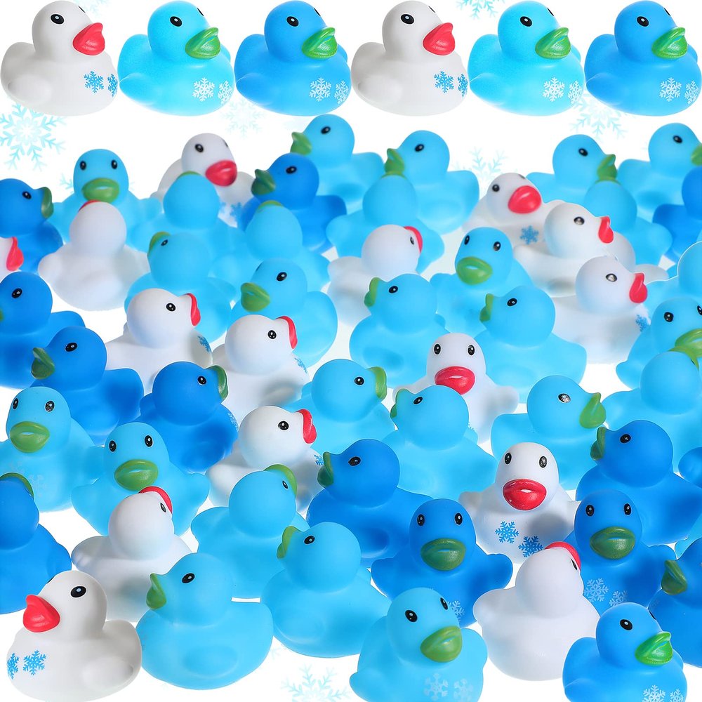 Jerify 50 Pcs Mini Rubber Ducks Decor Snowflake Themed Rubber Ducks Winter Bulk Holiday Ducky Favors Pool Duck Birthday Christmas Party Goodie Bag Fillers