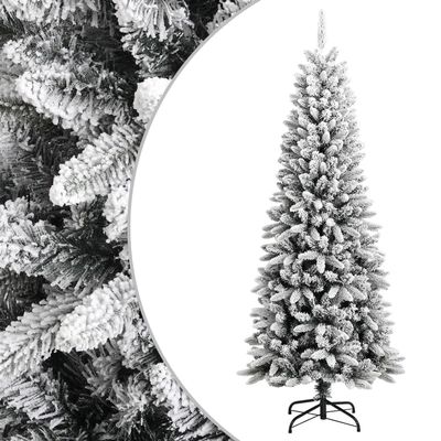 vidaXL 70.9" Artificial Christmas Tree with Flocked Snow, PVC/PE & Steel Construction - Easy Assembly with Hinged Design - Stable Stand - Realistic & Bushy Appearance - Durable & Sustainable