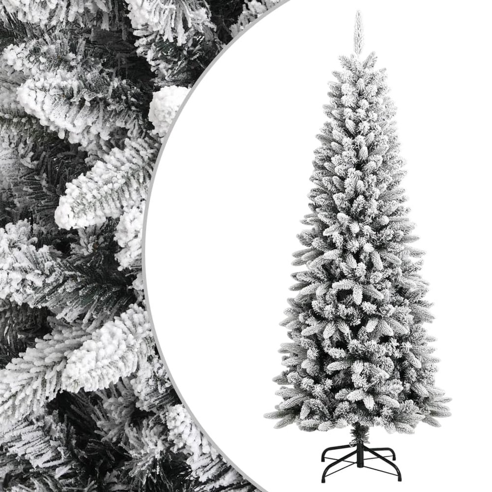 vidaXL 70.9" Artificial Christmas Tree with Flocked Snow, PVC/PE & Steel Construction - Easy Assembly with Hinged Design - Stable Stand - Realistic & Bushy Appearance - Durable & Sustainable