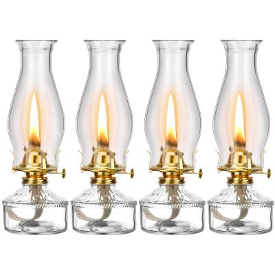 Riakrum 4 Pieces Oil Lamps, Vintage Glass Kerosene Lamp Oil Lantern, Chamber Hurricane Lamps Decorative Lamp for Indoor Use Home Tabletop Decor and Emergency Lighting(Retro)