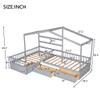RUNNA Multifunctional House Bed with 3 Storage Drawers,Twin Size Platform Bed with 2 beds and Roof Frame,for Kids,Teens,Girls,Boys Bedroom Use (Gray#p) view 2