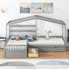 RUNNA Multifunctional House Bed with 3 Storage Drawers,Twin Size Platform Bed with 2 beds and Roof Frame,for Kids,Teens,Girls,Boys Bedroom Use (Gray#p) view 3