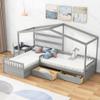 RUNNA Multifunctional House Bed with 3 Storage Drawers,Twin Size Platform Bed with 2 beds and Roof Frame,for Kids,Teens,Girls,Boys Bedroom Use (Gray#p) view 4