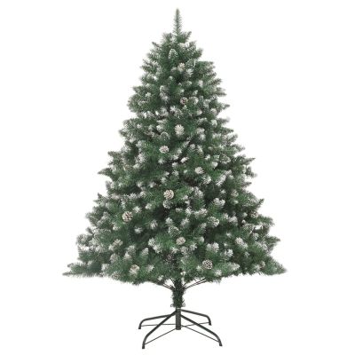 Tidyard Artificial Christmas Tree, 180 inch Pre-lit Foldable PVC Holiday Tree with Stand, Green and White Cone Shaped Indoor Decoration for Living Room Christmas Decor