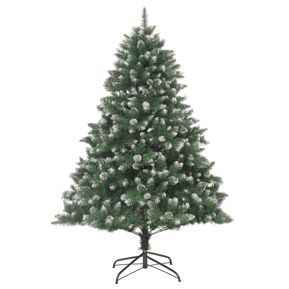 Tidyard Artificial Christmas Tree, 180 inch Pre-lit Foldable PVC Holiday Tree with Stand, Green and White Cone Shaped Indoor Decoration for Living Room Christmas Decor