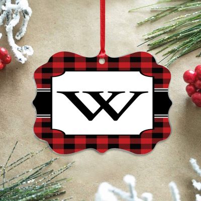 3" Clear Acrylic Christmas Ornaments 2022 Monogram Initial W Personalized Christmas Tree Ornament Bauble Home Decor Buffalo Plaid Seasonal Winter Keepsake Transparent Acrylic Disc Stocking Name Tag