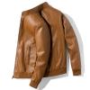 Maiyifu-GJ Men's Stand Collar Leather Bomber Jacket Lightweight Faux Leather Motorcycle Jackets Slim Fit Zip Up Biker Coat (Yellow,X-Large) view 2