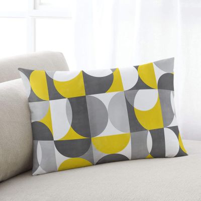 LEOSUCRE Rectangle Decorative Throw Pillow Cover, Yellow Gray Geometric Cushion Cover Soft Cushion Case Pillowcase for Couch Sofa Bedroom Car Home Decor 12x20 Inch Nordic Abstract Circle Design