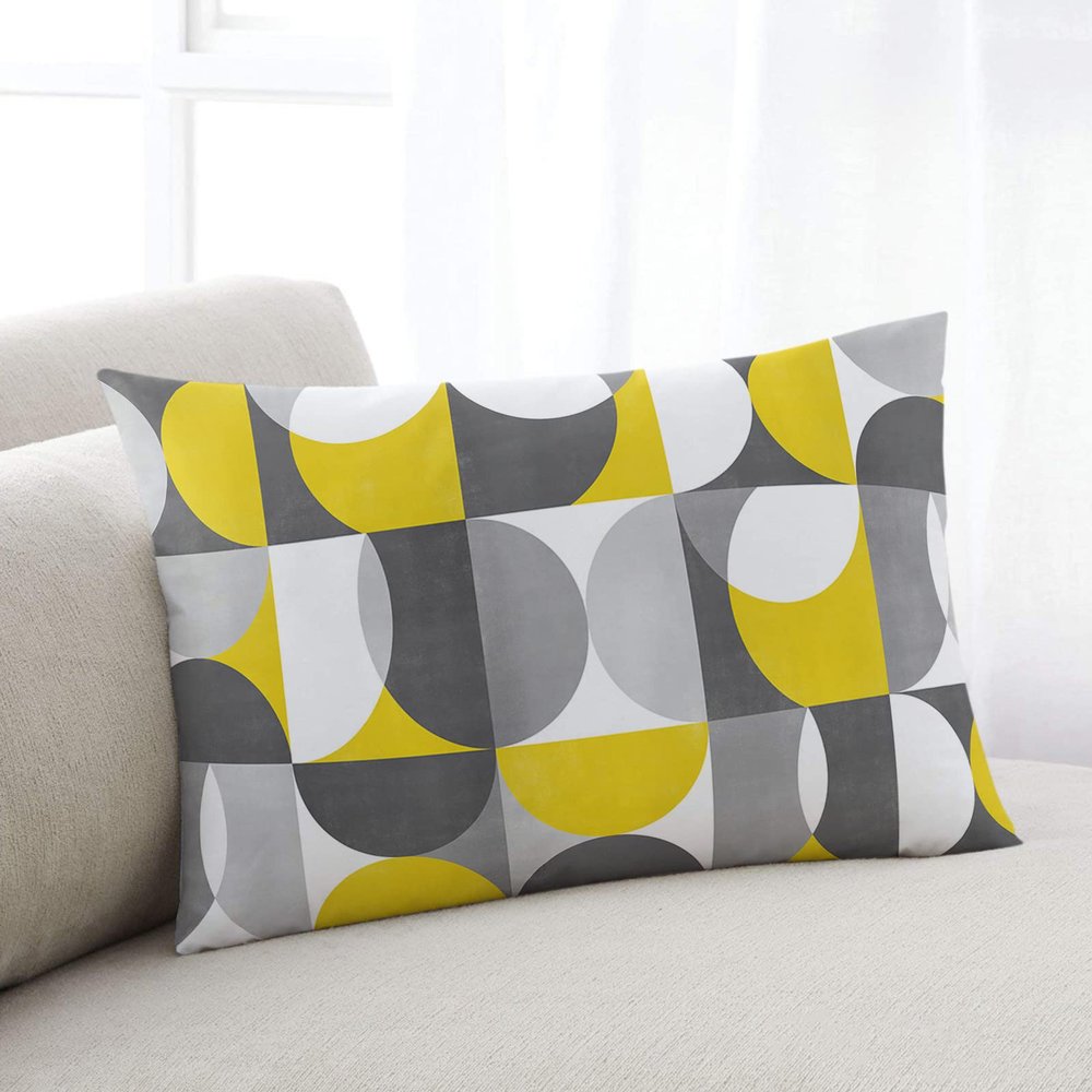 LEOSUCRE Rectangle Decorative Throw Pillow Cover, Yellow Gray Geometric Cushion Cover Soft Cushion Case Pillowcase for Couch Sofa Bedroom Car Home Decor 12x20 Inch Nordic Abstract Circle Design