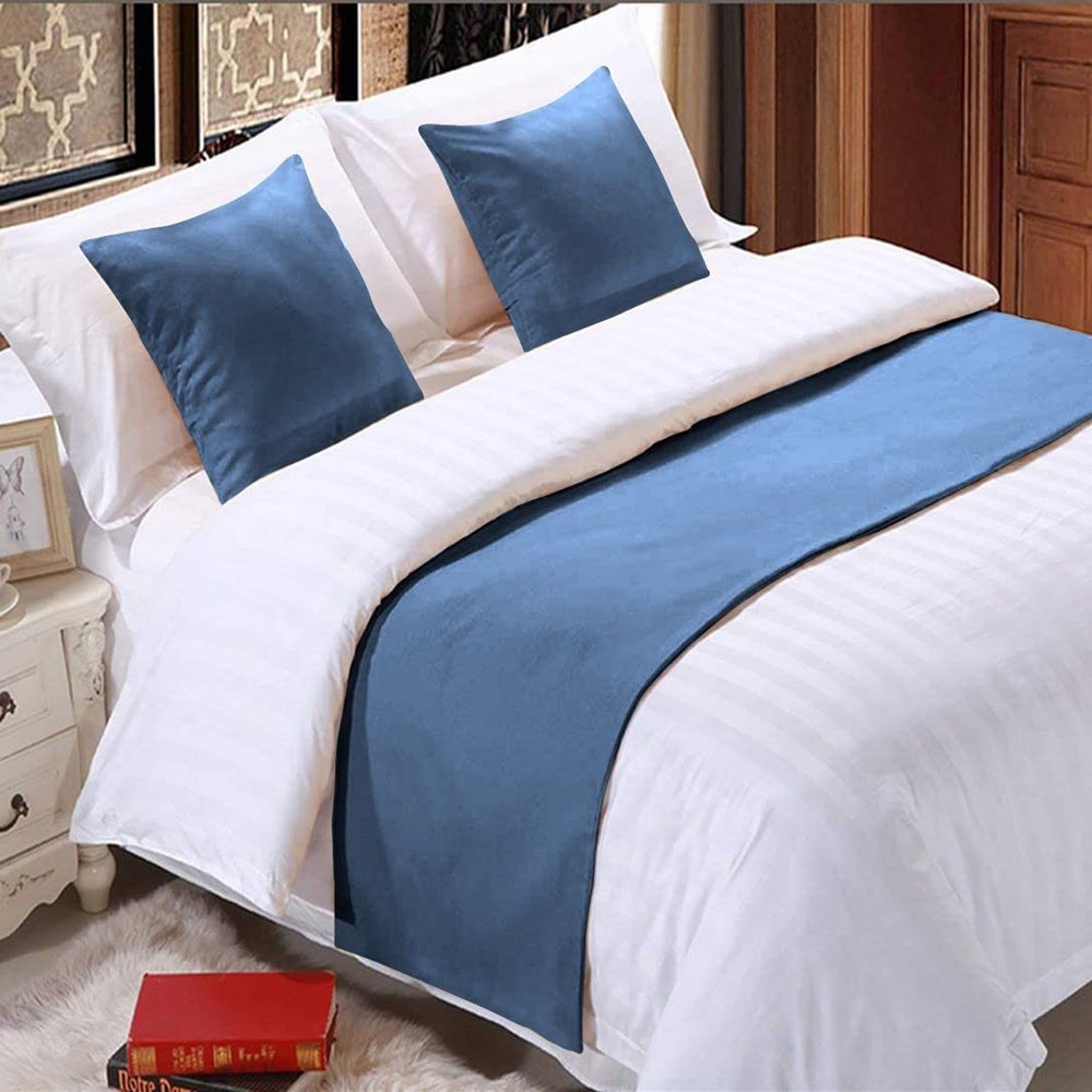 5 Piece Bed Runner Scarf Protector SDipcover Bed Decorative Scarf for Bedroom Hotel Wedding Room - 800 TC-100% Egyptian Cotton, Solid (King, Medium Blue)