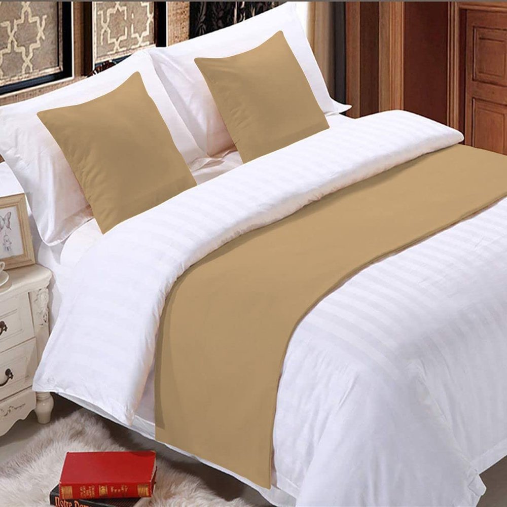 5 Piece Bed Runner Scarf Protector SDipcover Bed Decorative Scarf for Bedroom Hotel Wedding Room - 800 TC-100% Egyptian Cotton, Solid (Twin, Taupe)