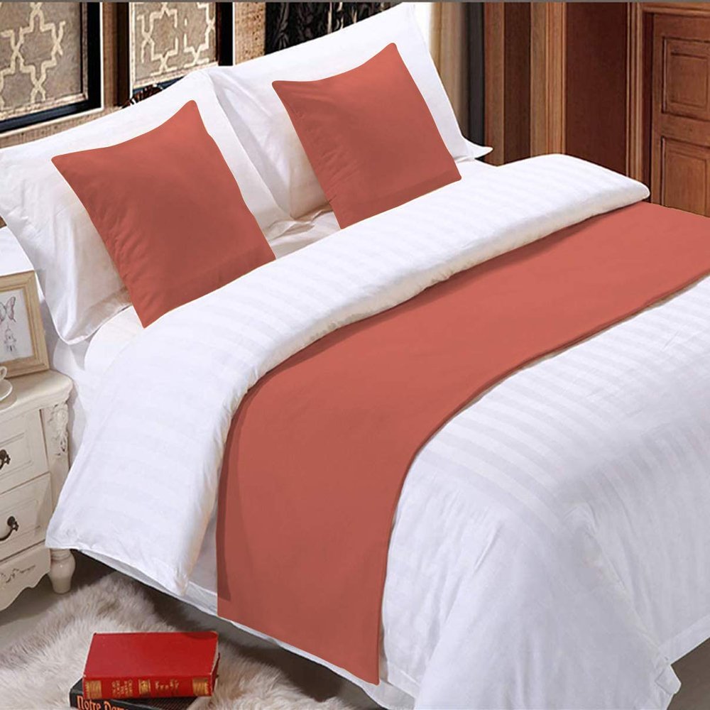 5 Piece Bed Runner Scarf Protector SDipcover Bed Decorative Scarf for Bedroom Hotel Wedding Room - 800 TC-100% Egyptian Cotton, Solid (California King, Brick Red)
