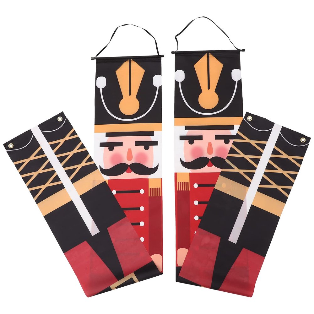 LUOZZY Christmas Nutcracker Banner Door Sign Decoration Xmas Nutcracker Soldier Banners for Front Door