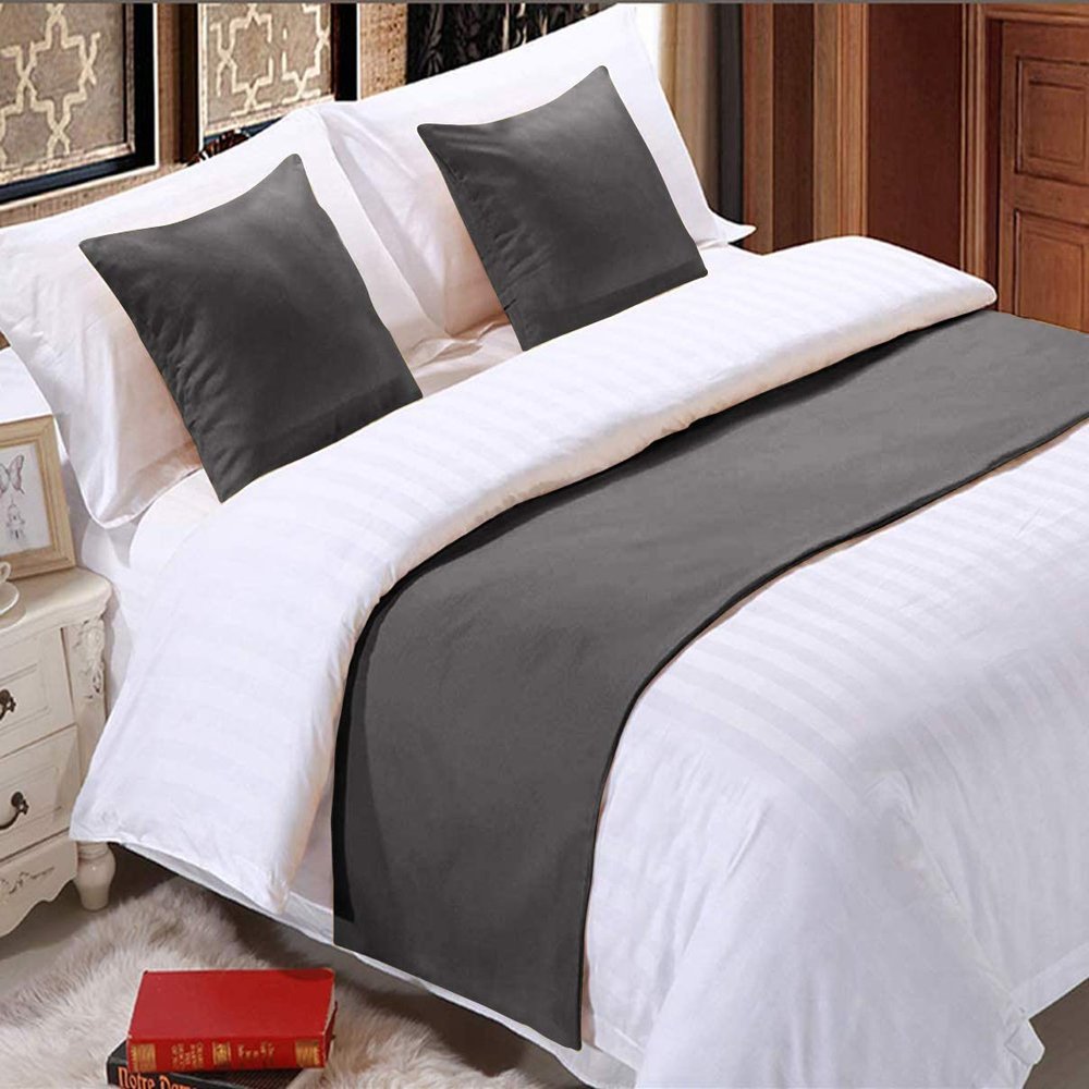5 Piece Bed Runner Scarf Protector SDipcover Bed Decorative Scarf for Bedroom Hotel Wedding Room - 800 TC-100% Egyptian Cotton, Solid (California King, Dark Grey)