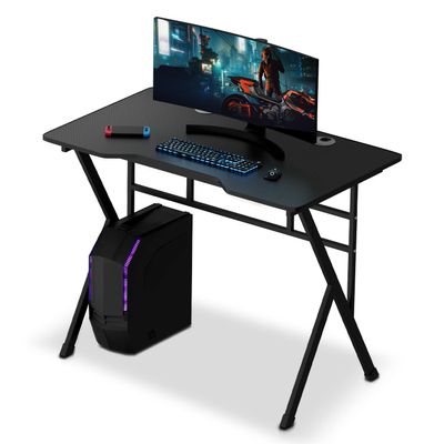 MoNiBloom Computer Desk Modern Design Home Office Gaming X-Shape Black Tabletop Simple Game Table Workstation for Corner Living Room Bedroom