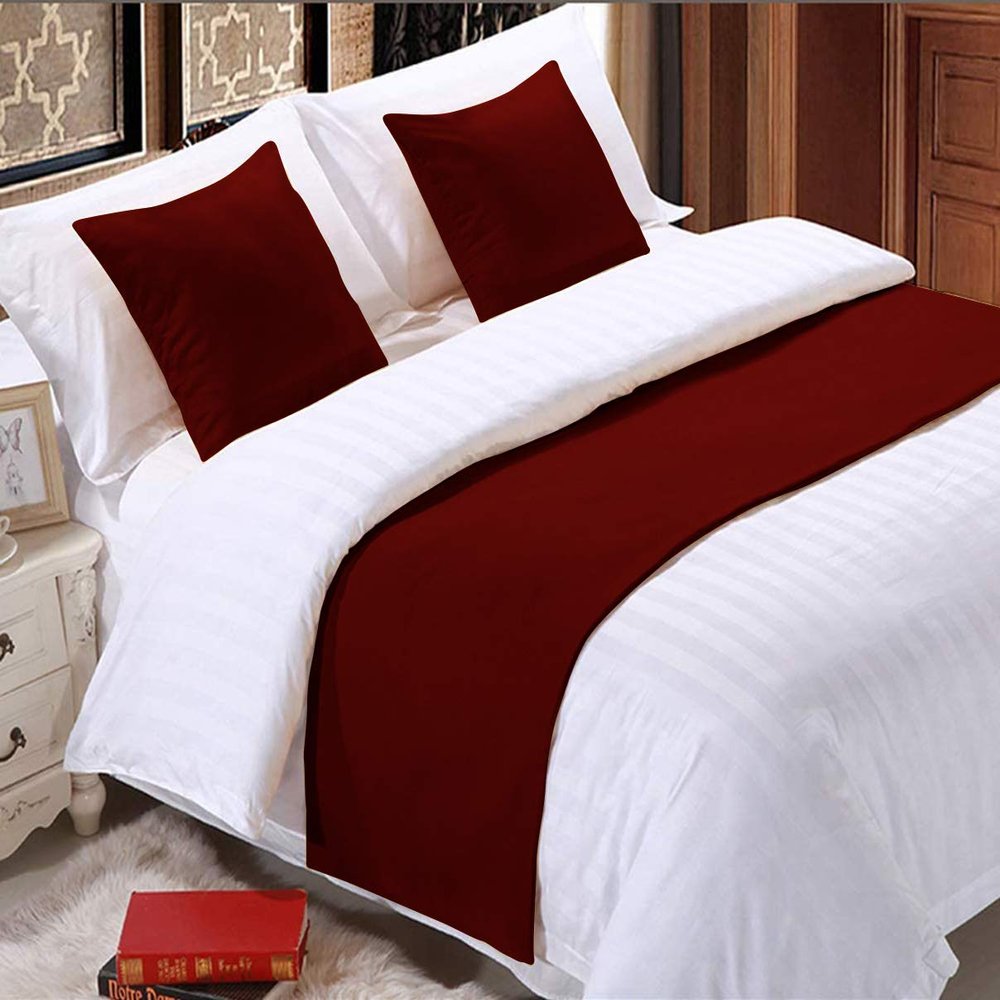 5 Piece Bed Runner Scarf Protector SDipcover Bed Decorative Scarf for Bedroom Hotel Wedding Room - 800 TC-100% Egyptian Cotton, Solid (California King, Burgundy)