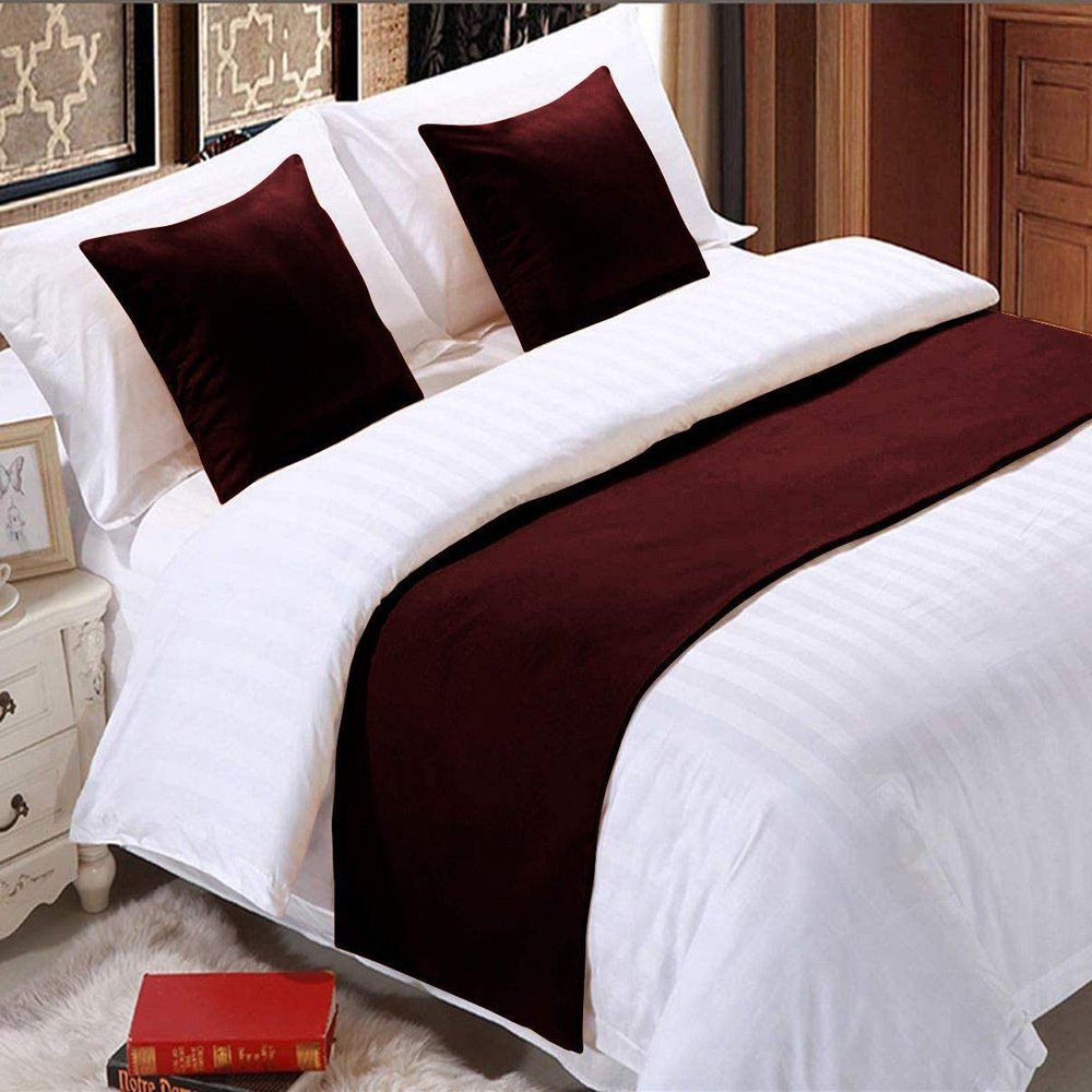 3 Piece Bed Runner Scarf Protector SDipcover Bed Decorative Scarf for Bedroom Hotel Wedding Room - 800 TC-100% Egyptian Cotton, Solid (Queen, Wine)