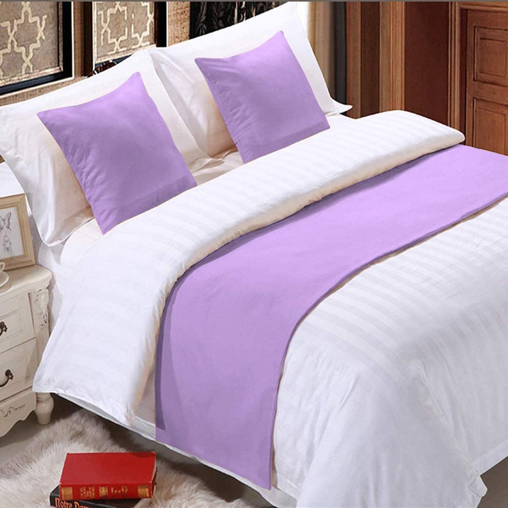5 Piece Bed Runner Scarf Protector SDipcover Bed Decorative Scarf for Bedroom Hotel Wedding Room - 800 TC-100% Egyptian Cotton, Solid (Queen, Lilac)