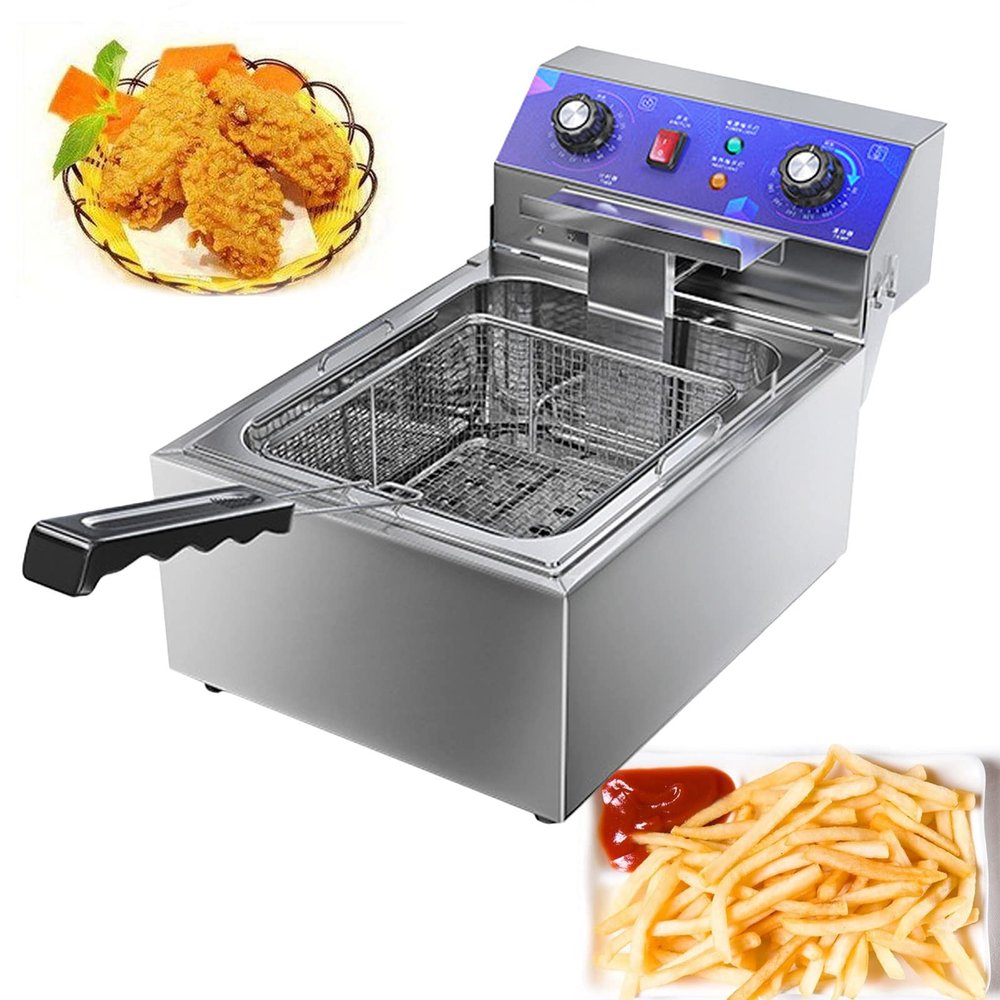 Deep Fryer Stainless Steel Tank Chip Fryer for Home Commercial, Fat Fryer with Removable Basket and Professional Heating Element, Large Electric Fryer for French Fries Chicken Shrimp,10l
