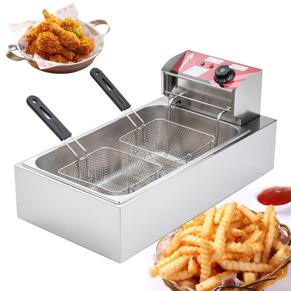 3000W Electric Deep Fat Fryer, 12L Double Fryer with Lids and 2 Oil Basketes, 60-250C Adjustable Temperature, Easy Clean Removable Basket, Lid & Non-Slip Feet, for Home Commercial